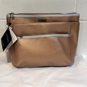 Joan and David Metallic rose gold toiletry cosmetic travel case